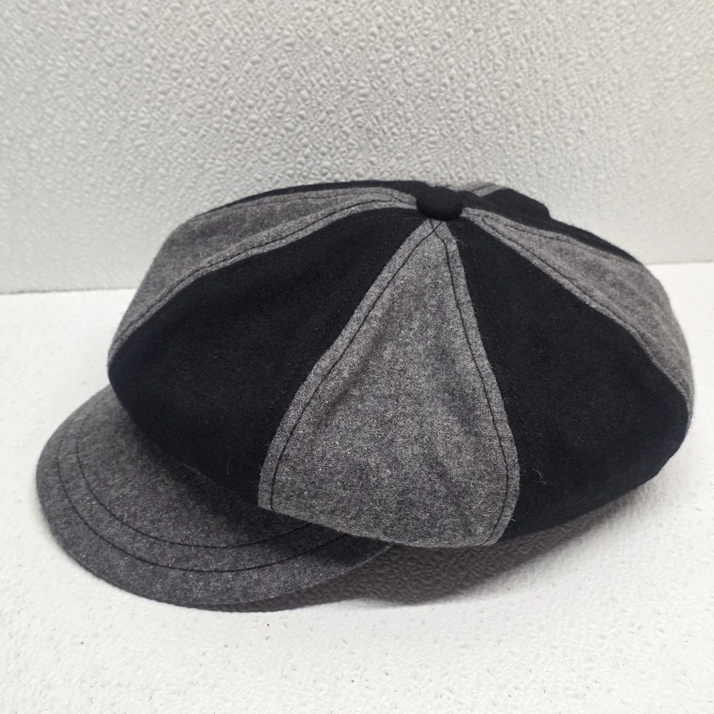Bongo Womens Newsboy Gray Black Hat Cap Strapback Wool Blend